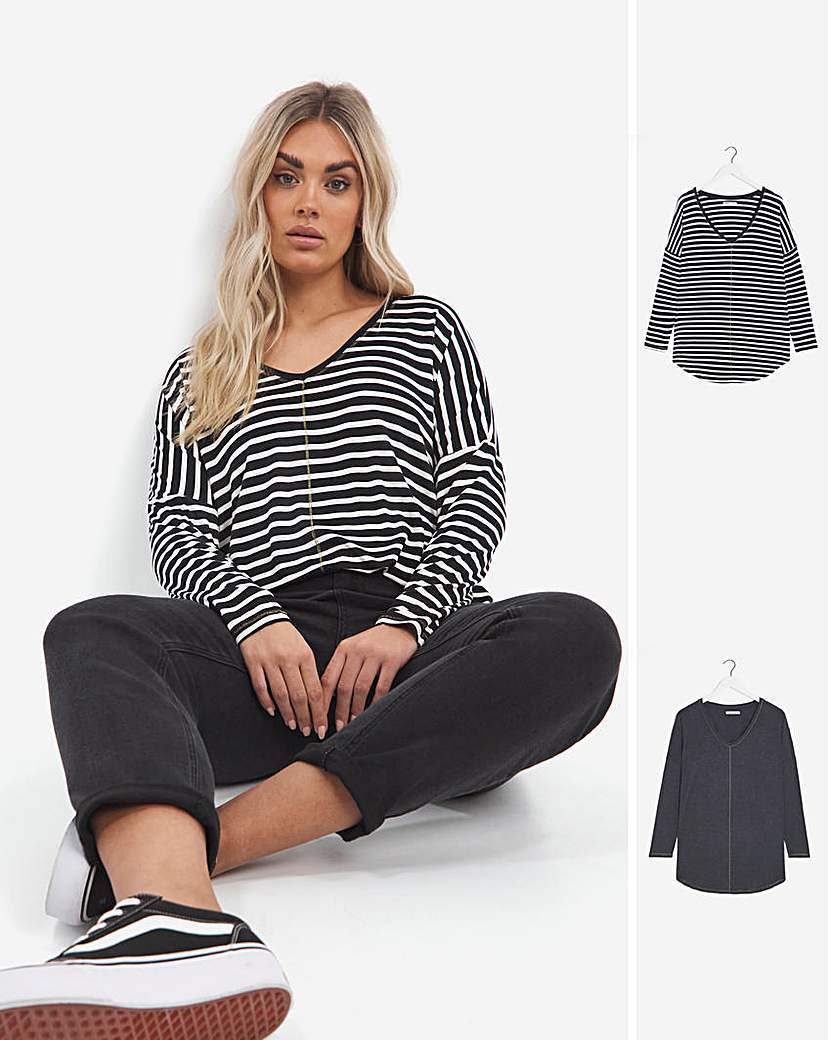 2 Pack Oversized Long Sleeve Tunics - Black/White