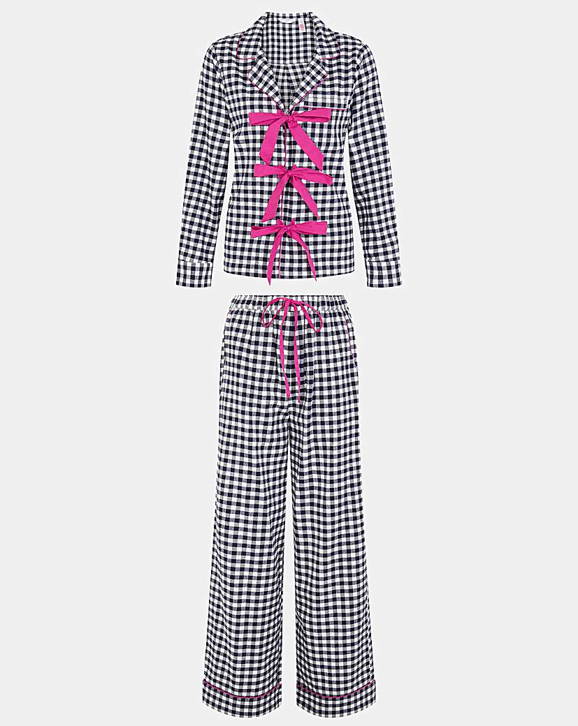 New In - Accessorize Bow Gingham Long Pyjamas Set