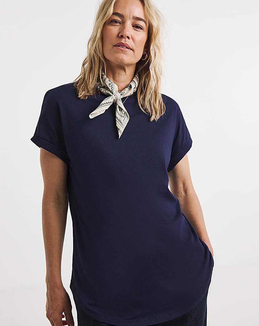 Navy Relaxed Short Sleeve Longline Top