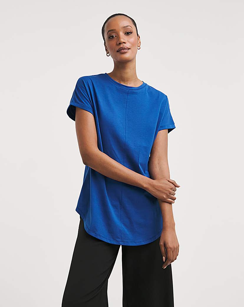 Blue Relaxed Short Sleeve Longline Top