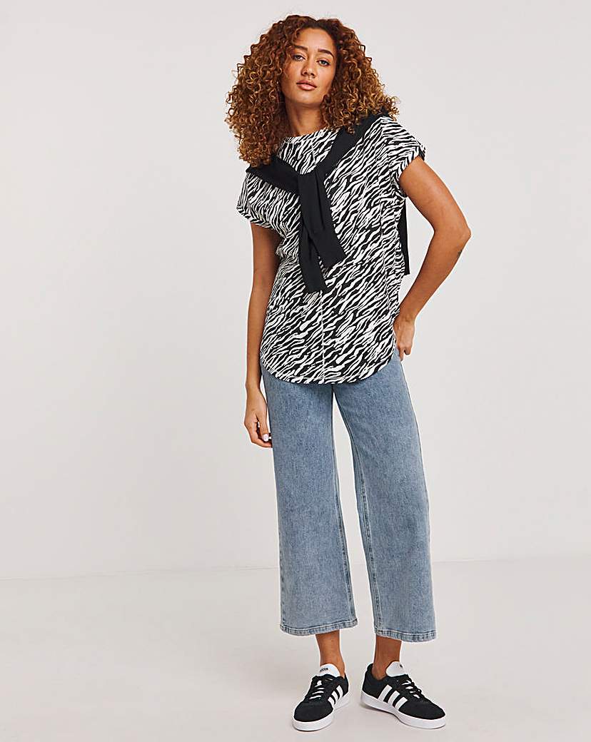 Print Relaxed Short Sleeve Longline Top