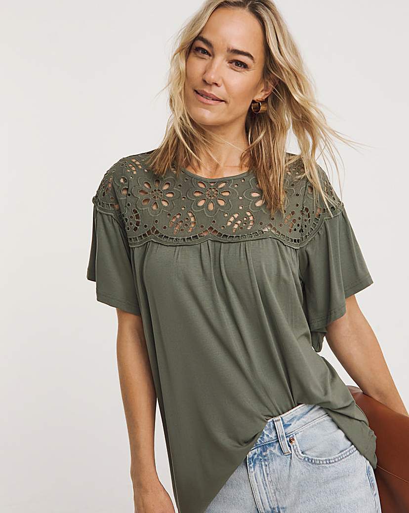 Khaki Angel Sleeve Longline Top