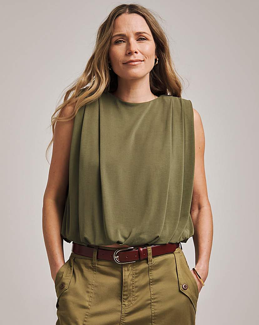 Anthology Khaki Modal Shoulder Pad Top