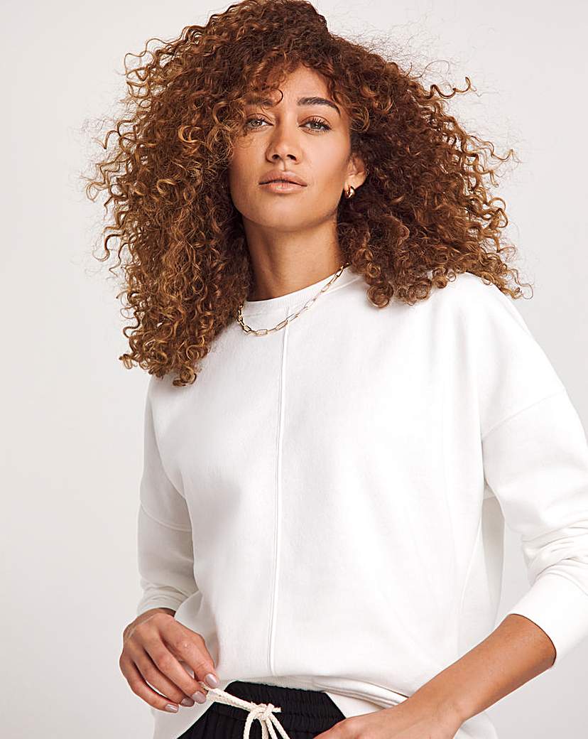 White Seam Detail Crew Neck Sweatshirt