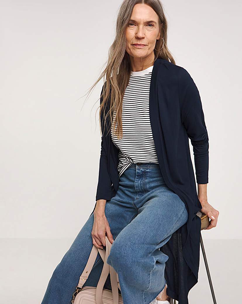 Navy Longline Jersey Pocket Cardigan