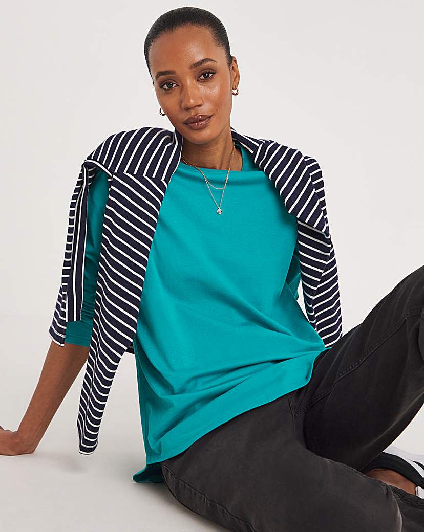 Aqua Crew Neck Longline Top