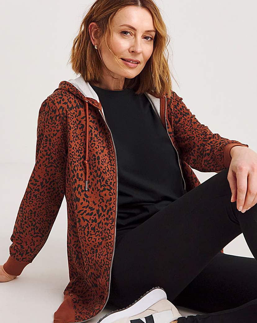 Animal Print Longline Zip Through Hoodie