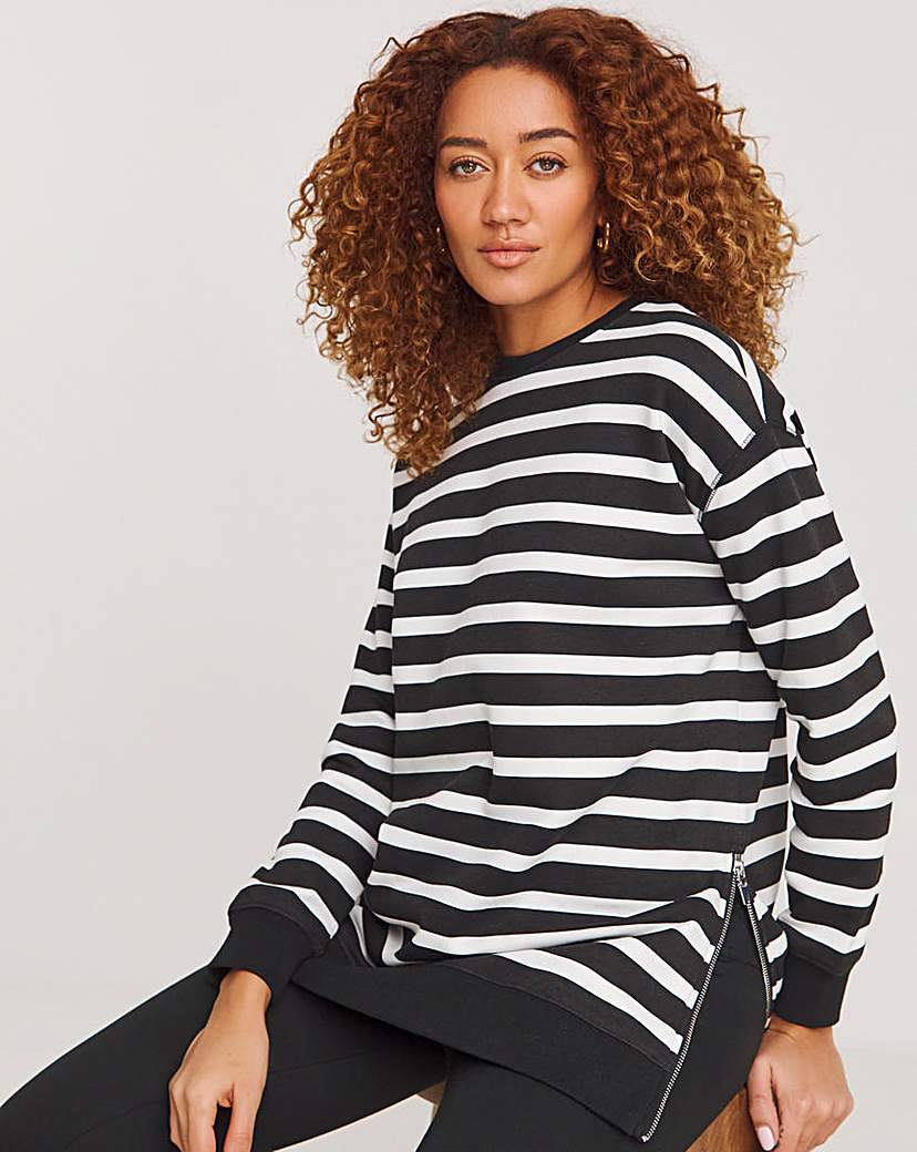 Stripe Side Zip Longline Sweatshirt