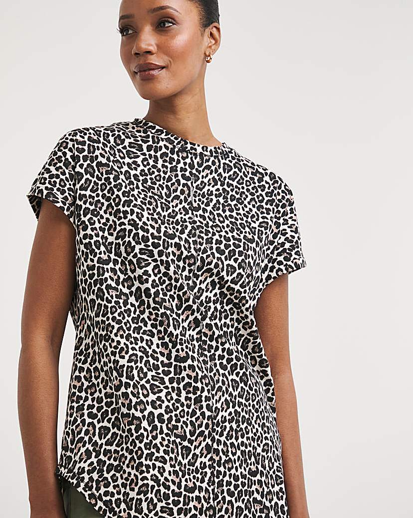 Print Relaxed Short Sleeve Longline Top