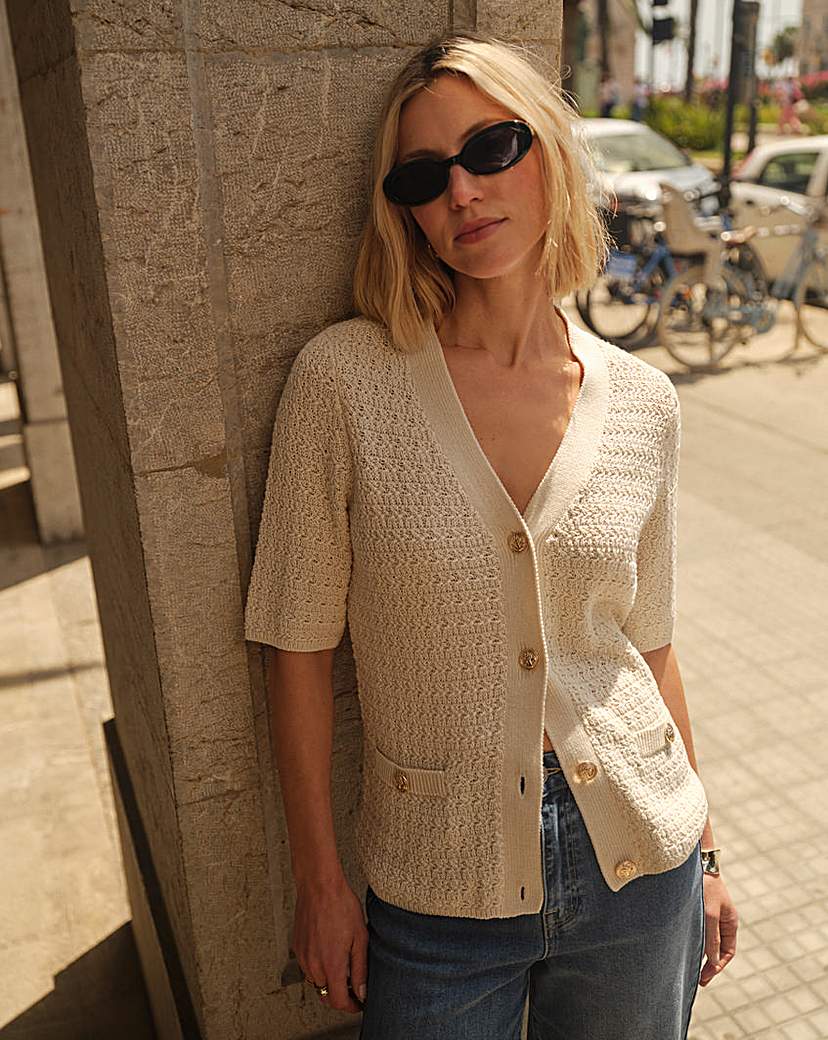 V NECK SHORT SLEEVE CARDIGAN