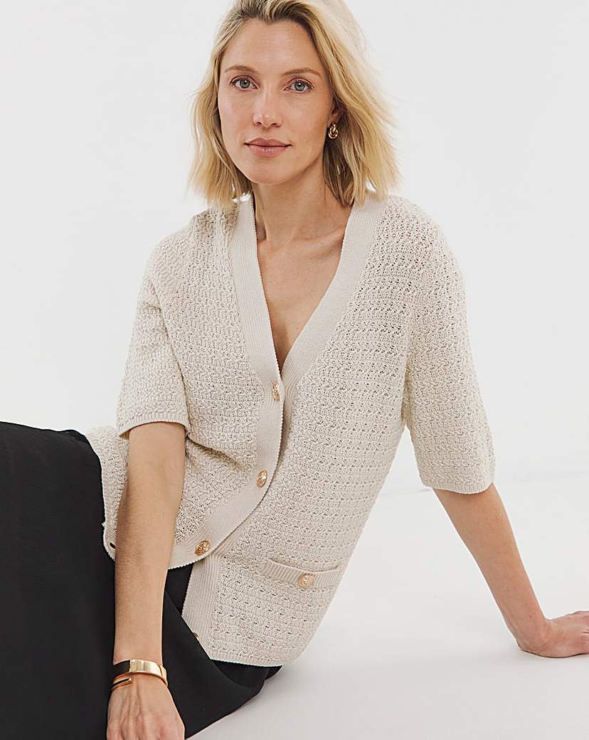 V NECK SHORT SLEEVE CARDIGAN