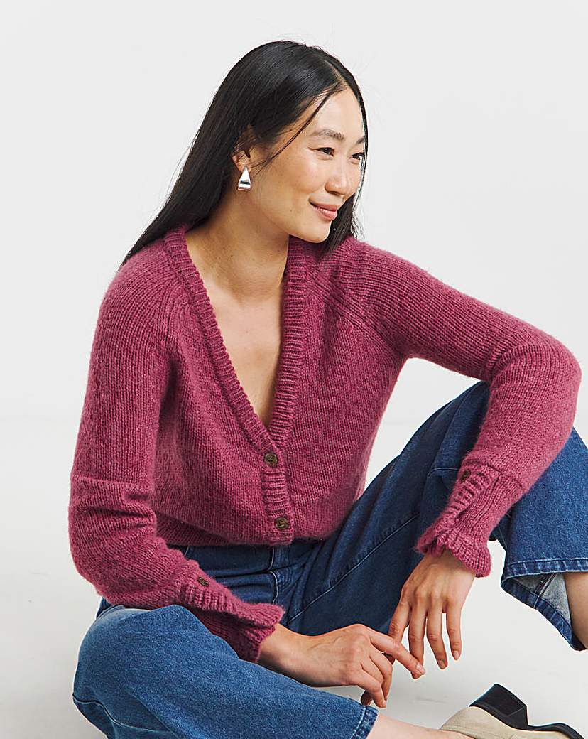 FRILL SLEEVE FLUFFY YARN CARDIGAN