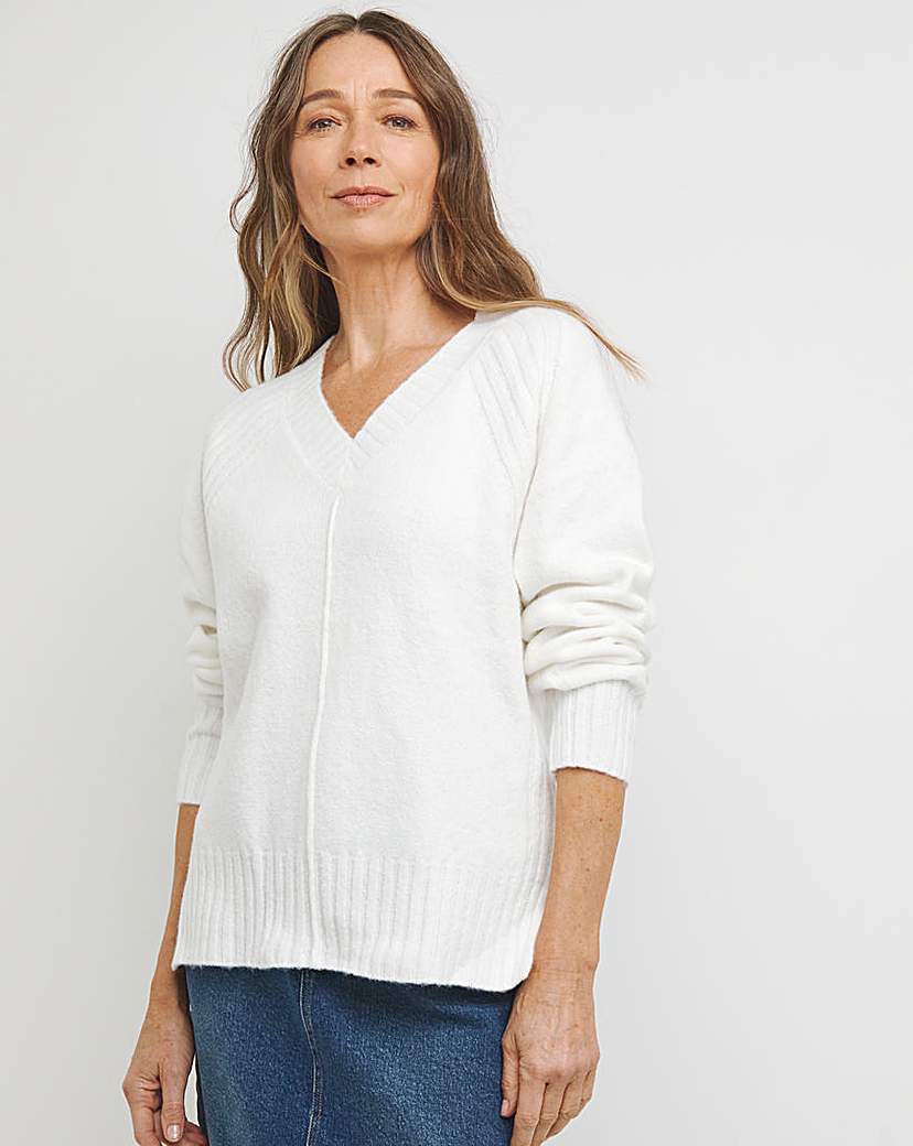 Ribbed Detail V Neck Jumper