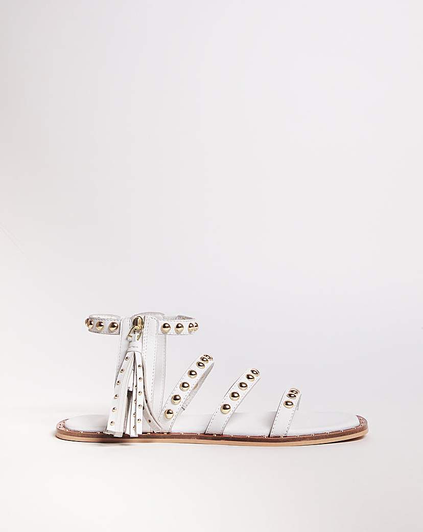 Leather Tassle Detail Sandal EEE Fit White - Joanna Hope - Size: 5