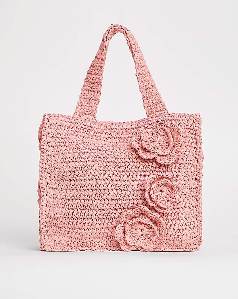 Floral Raffia Mini Tote Bag
