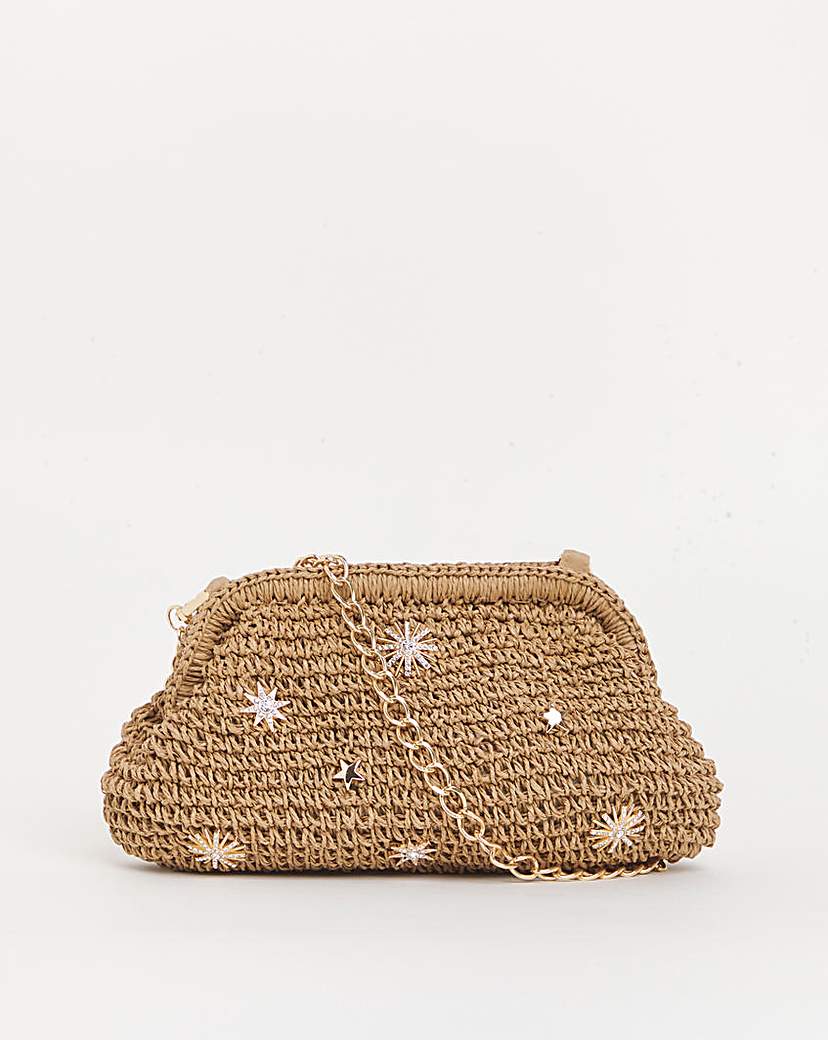 New In - Raffia Star Studded Clutch Bag