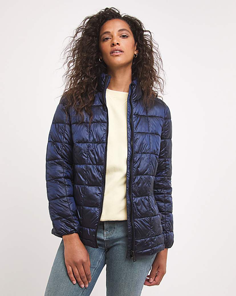 Navy Lightweight Metallic Puffer