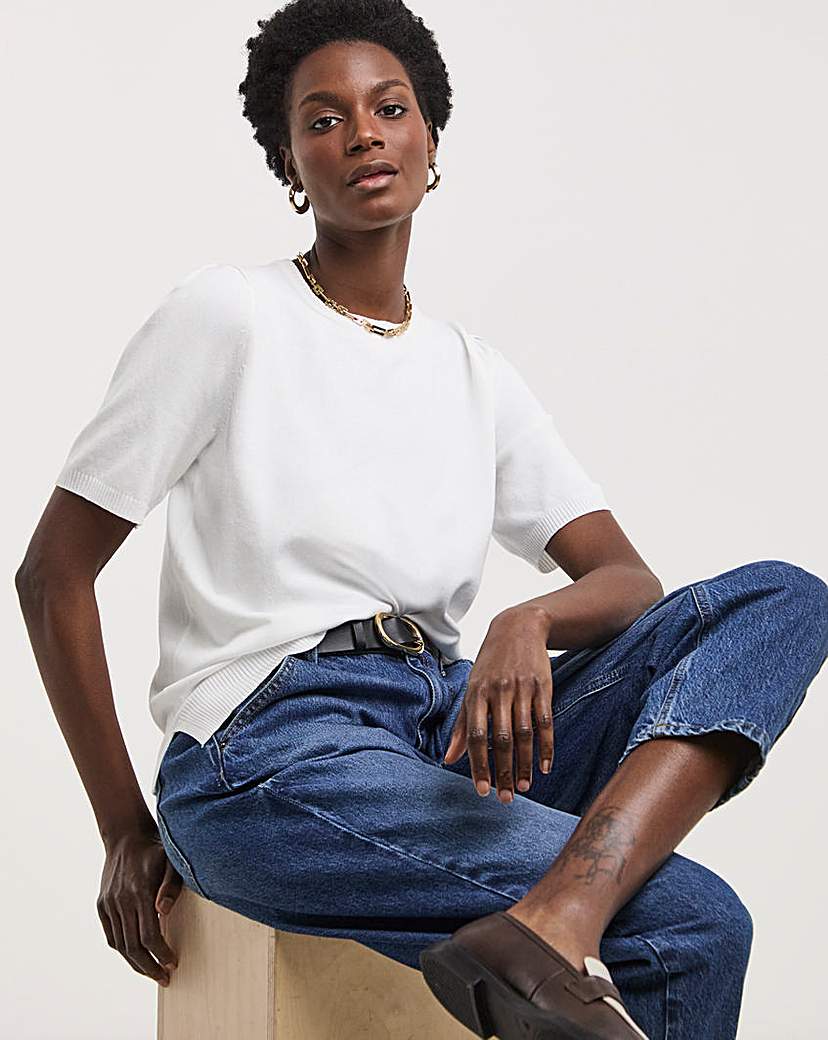 CREW NECK SHORT PUFF SLEEVE JUMPER