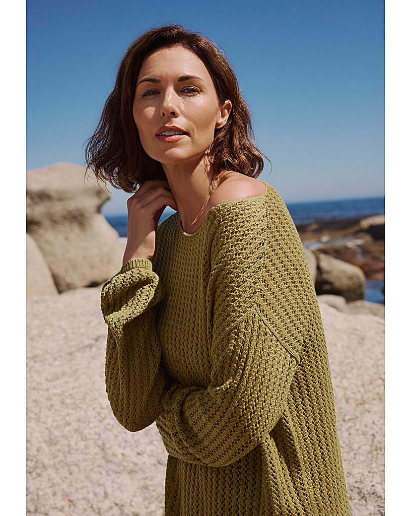 LONG SLEEVE CREW NECK CROCHET TUNIC