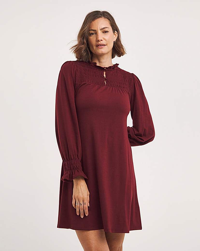 Burgundy Shirred Yoke Dress