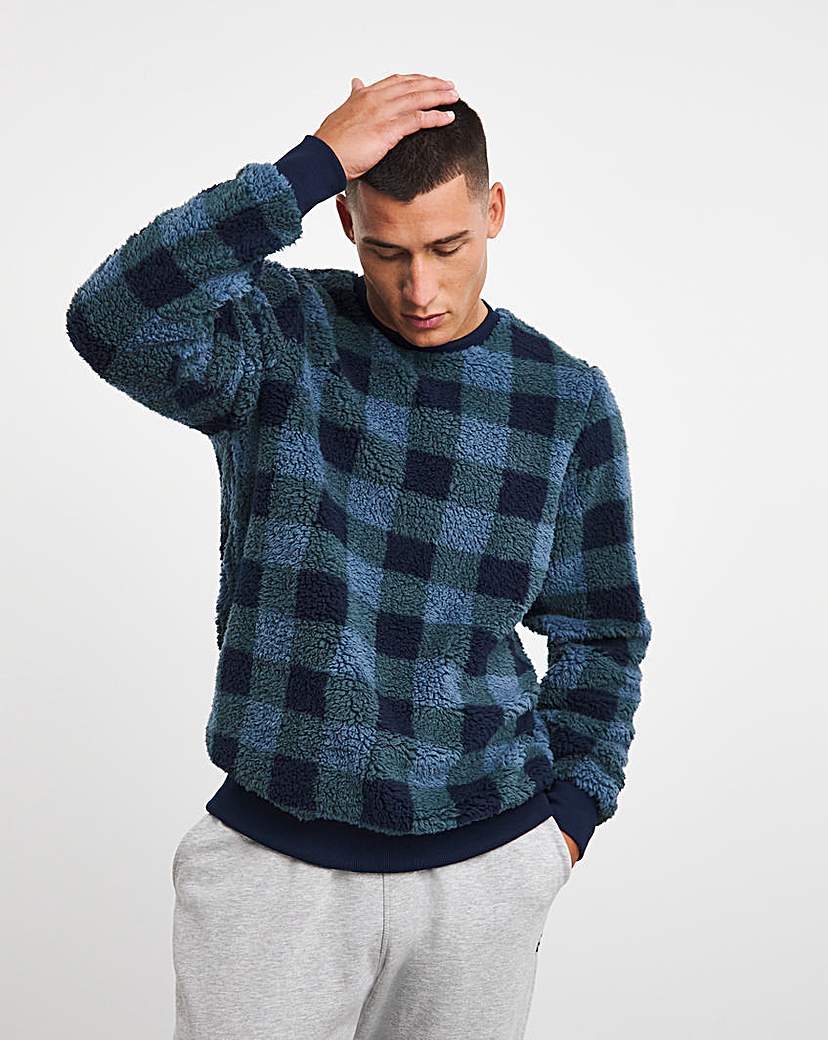 Borg Fleece Check Lounge Crew Jumper