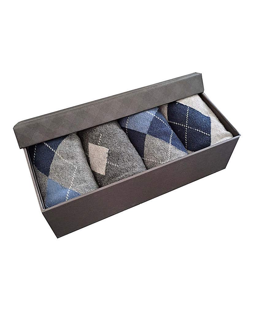 Mens 4pk Argyle Boxed Socks