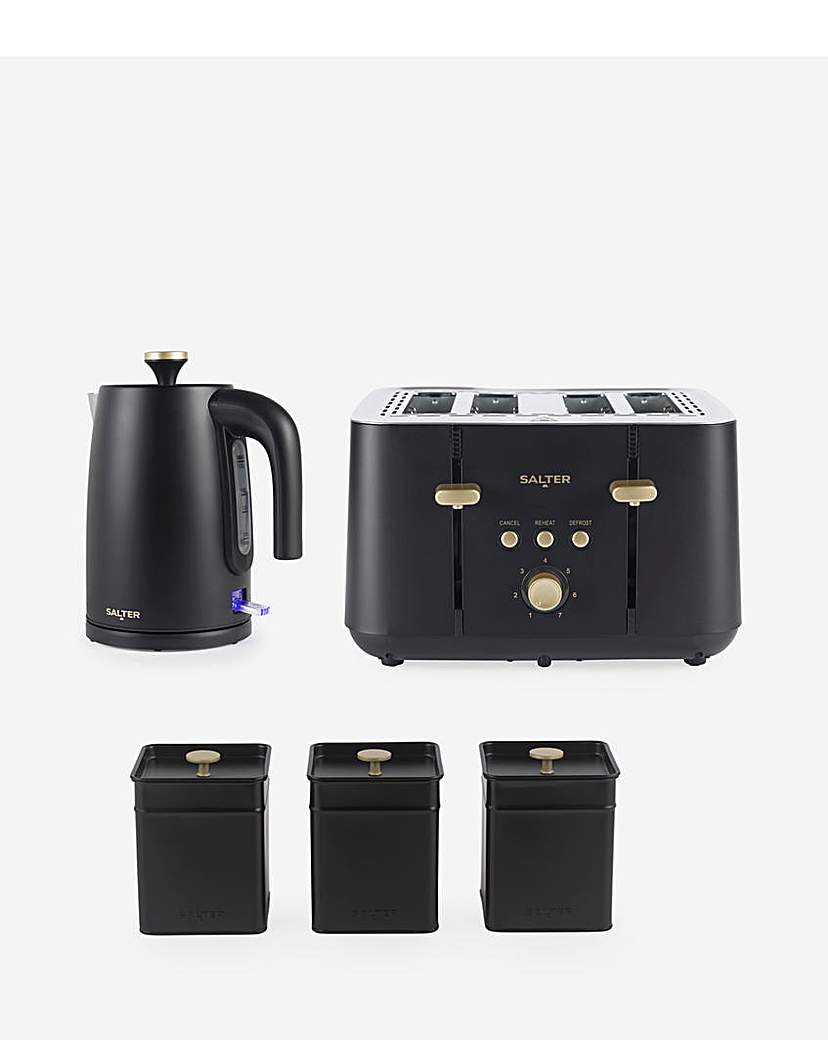 Salter Black Kettle, Toaster & Canister Bundle Size 3