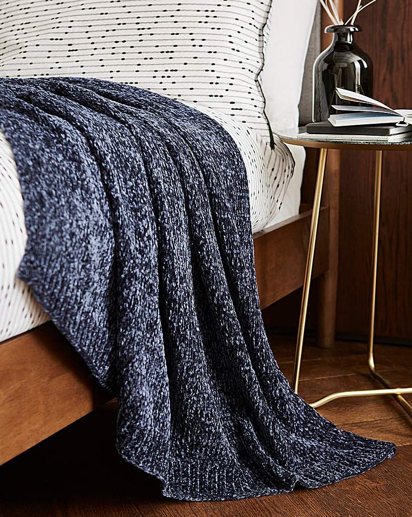 Chenille Knitted Throw - Midnight