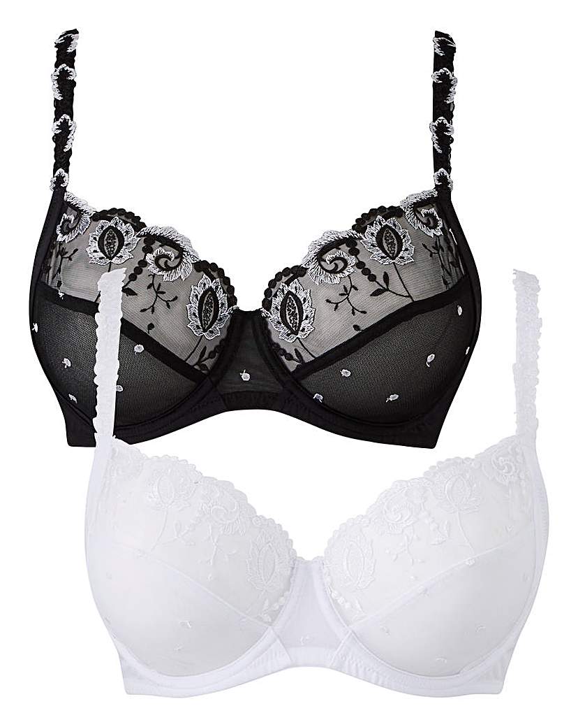 Image of 2 Pack Joanna Blk/White Emb Full Cup Bra