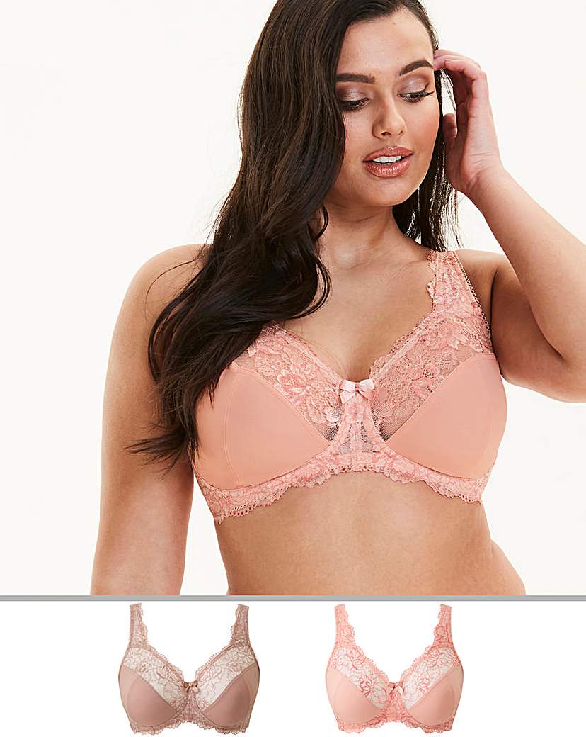 Image of 2Pack Ella Lace Non Wired Mink/Peach Bra