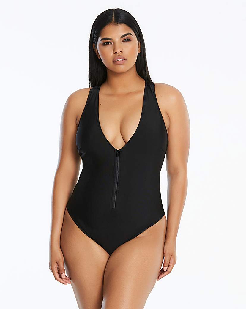 Simply Be Zip Front Plunge Swimsuit