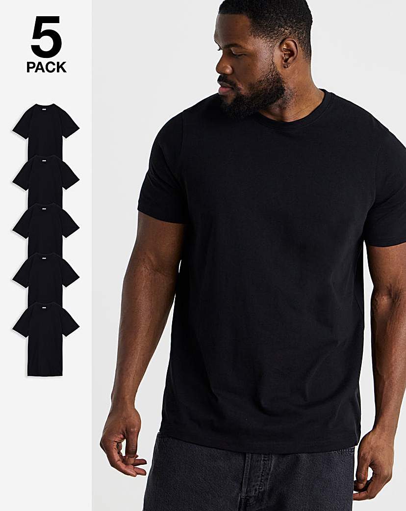 5 Pack Black Crew Neck T-Shirts Long