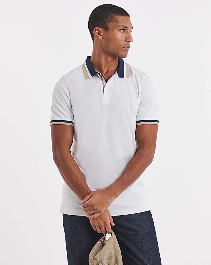 Tipped Pique Polo Long White White Jacamo …