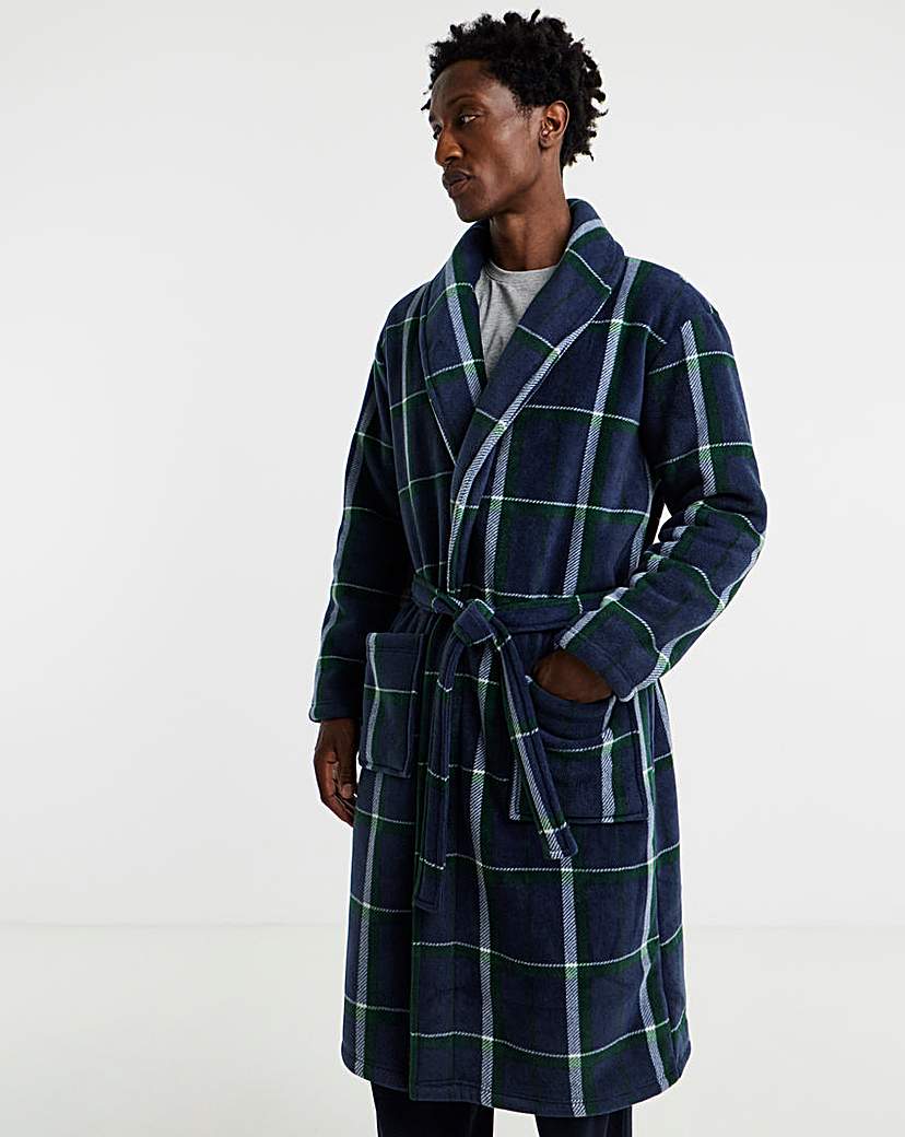 Check Borg Lined Fleece Dressing Gown