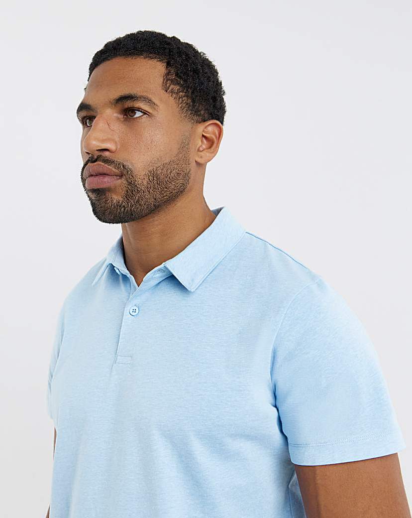 Marl Jersey Polo Shirt Long Blue Marl …