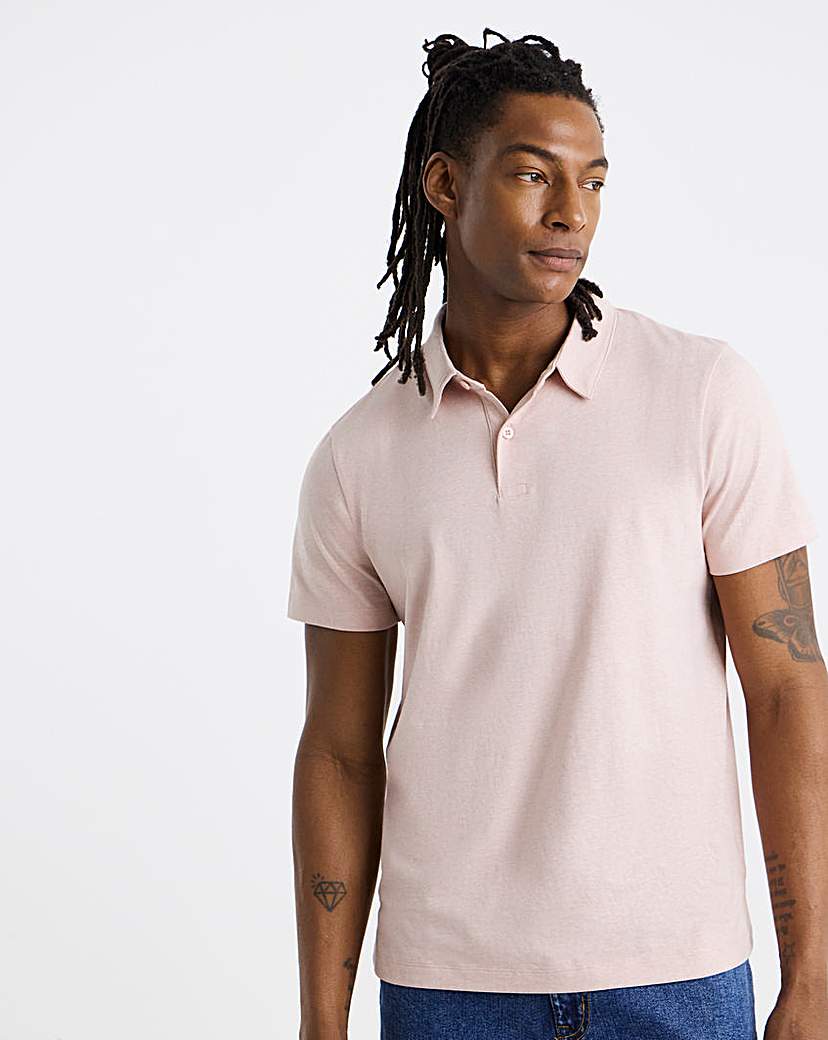 Marl Jersey Polo Shirt Long Pink Marl …
