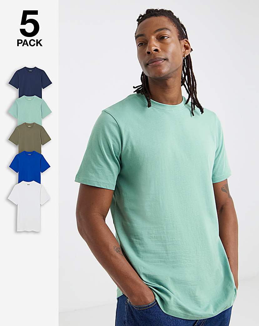 5 Pack Crew Neck TShirts Long Multi …