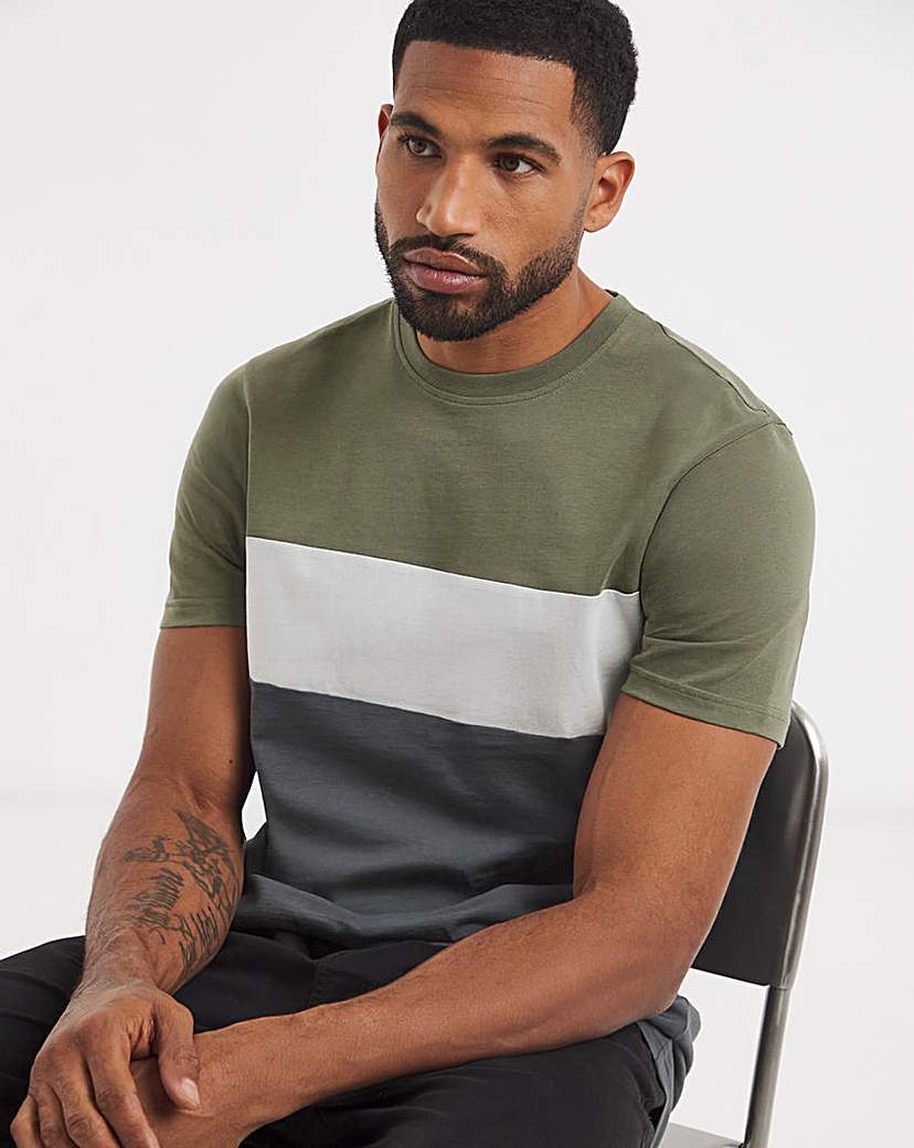 Colour Block Crew Neck TShirt Long Khaki …