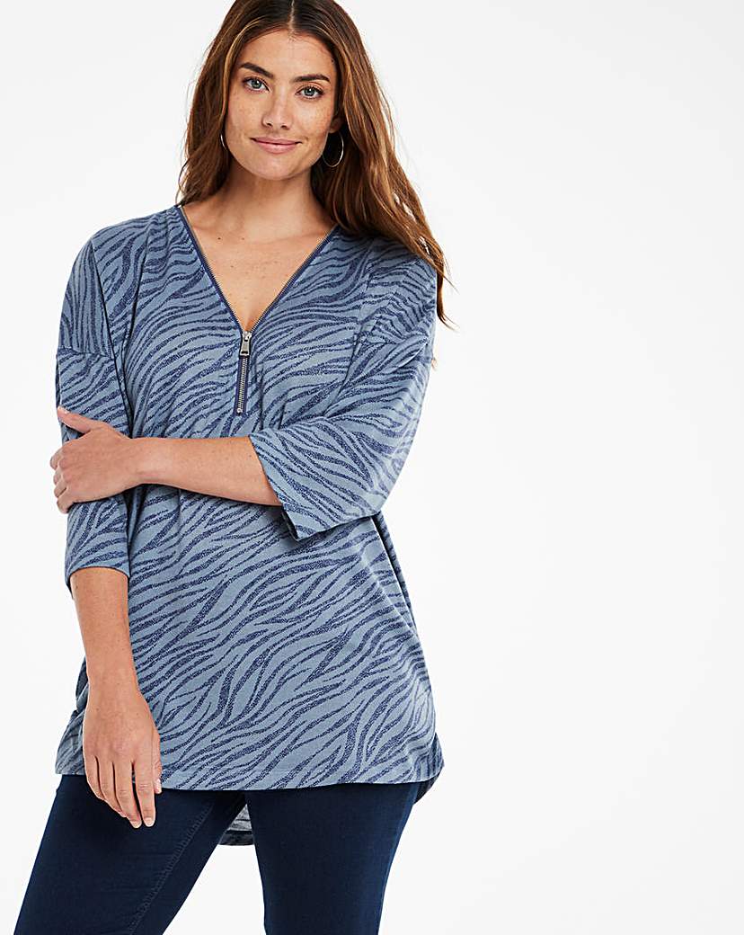 Image of Animal Print Cut And Sew Zip Front Top