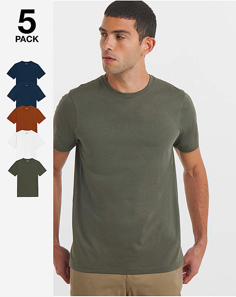 New In - 5 Pack Multi Crew Neck T-Shirts Long