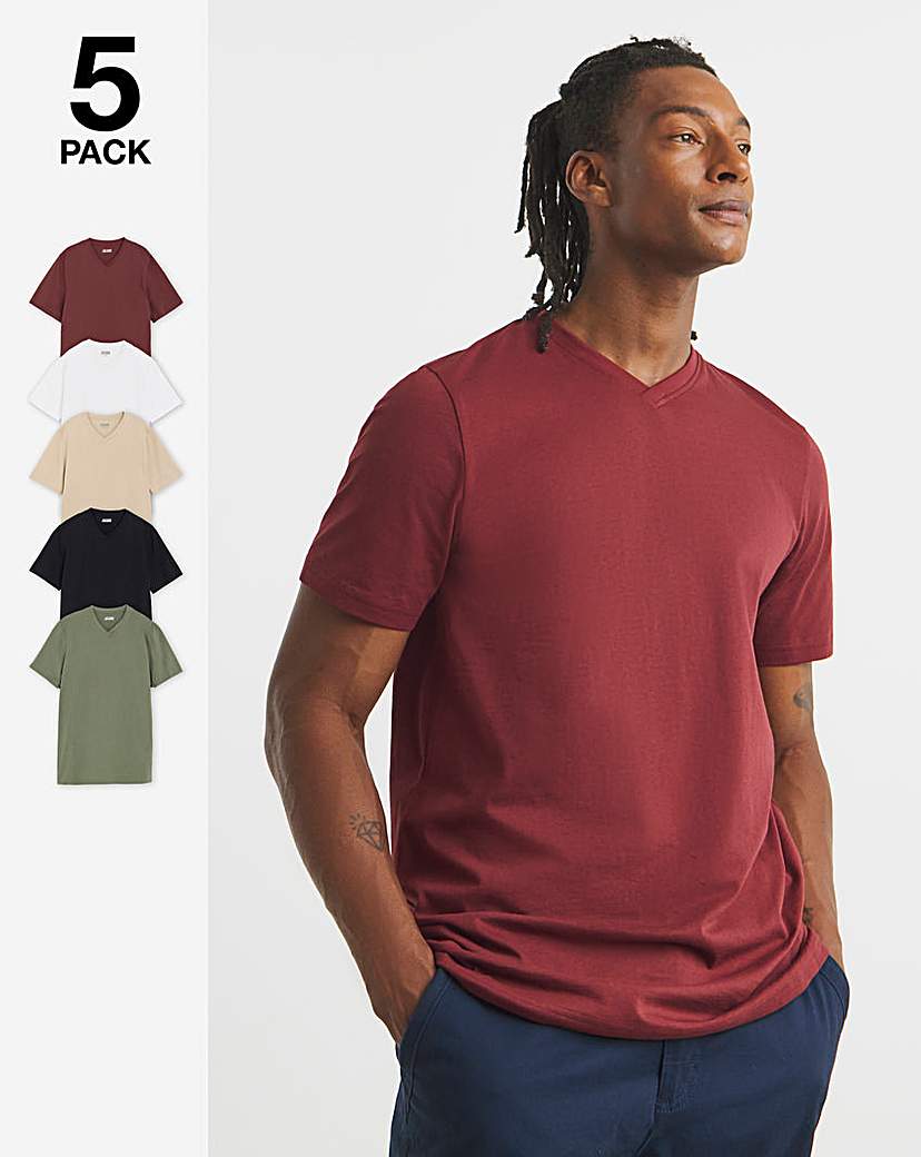 New In - 5 Pack Multi V Neck T-Shirts Long