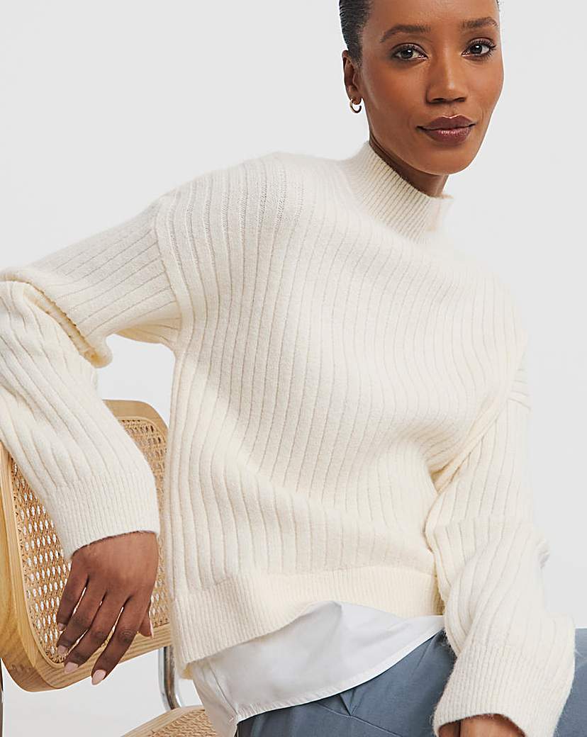 Woven Knit High Neck Jumper