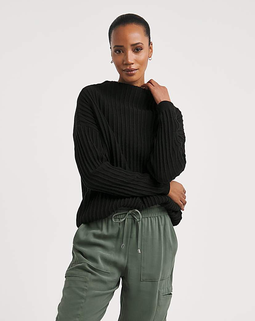 Wide Rib Funnel Neck Jumper