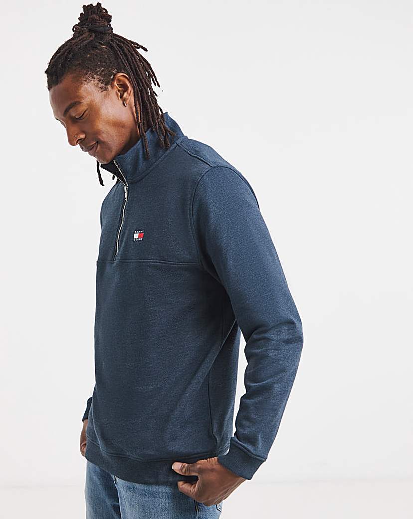 Tommy Hilfiger Men's 1/4 Zip Sweatshirt - Cotton Blend - Navy Heather - Size M