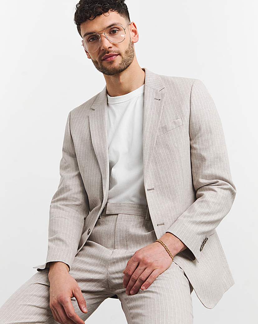 Linen Blend Pinstripe Suit Blazer