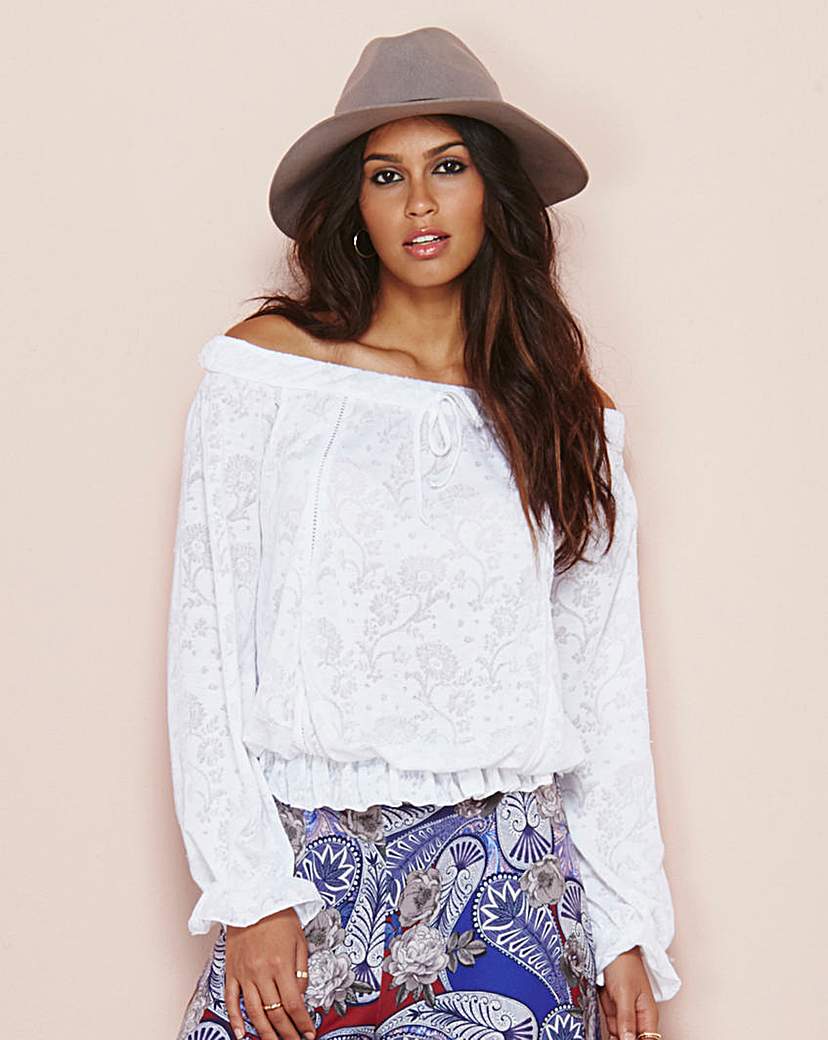 Image of Floral Burnout Textured Bardot Top