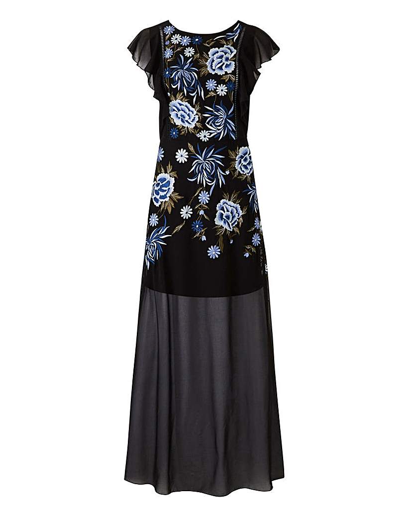 Joanna Hope Embroidered Sheer Maxi Dress