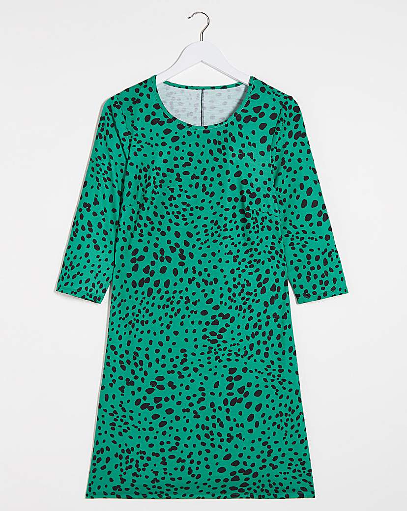 Green Animal 3/4 Sleeve Swing Dress