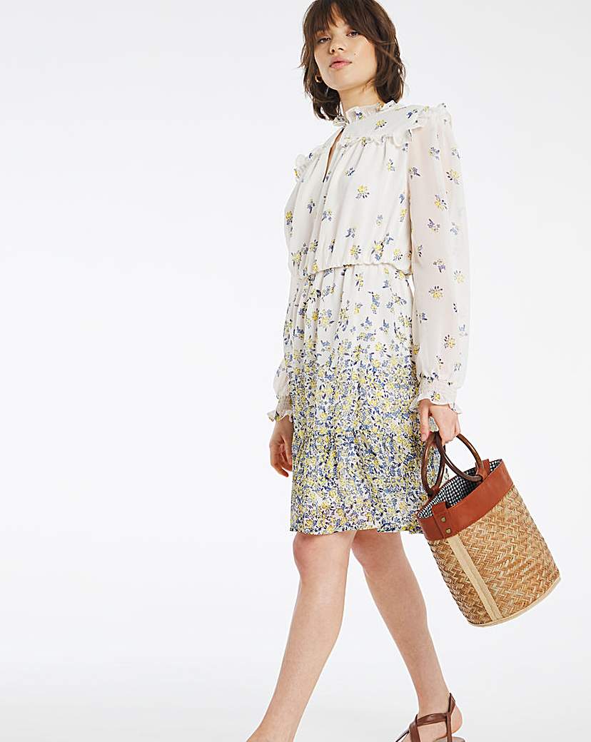 Floral High Neck Ruffle Trim Dress