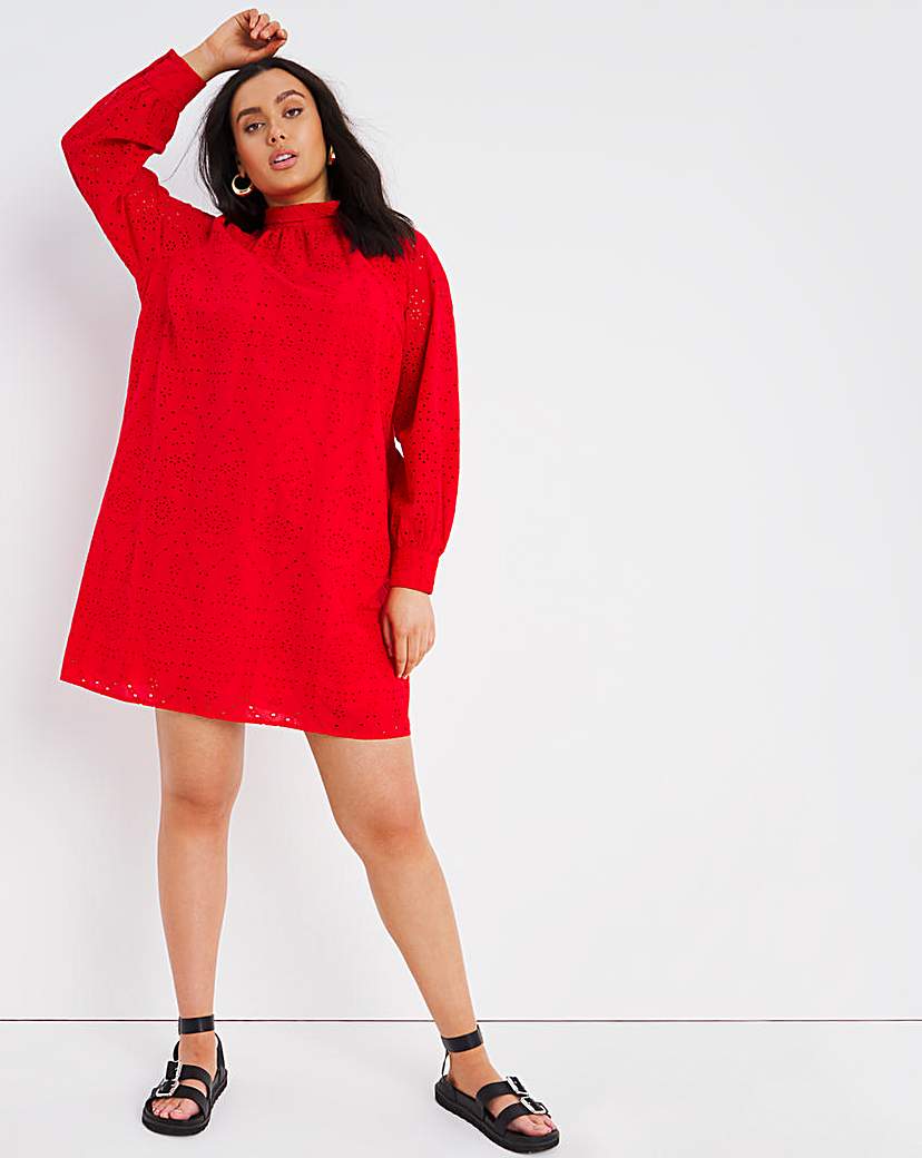 Red Broderie Cotton Dress